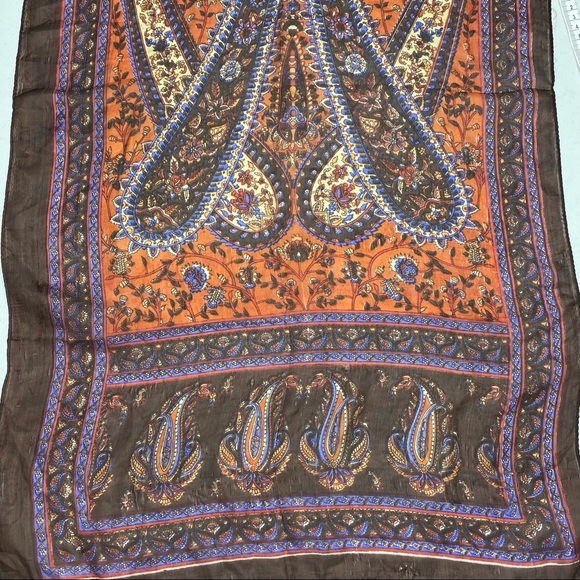 Accessories - Silk Scarf, BRN/ORNG Lrg Paisley Silk Scarf, 20 X64"
